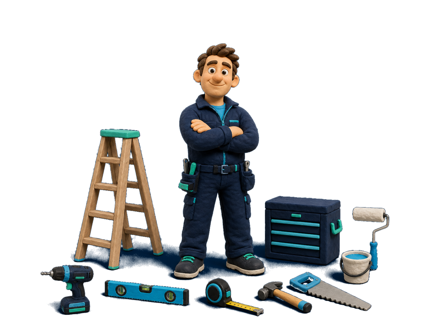 Ervaren doe-het-zelver met ladder en gereedschap